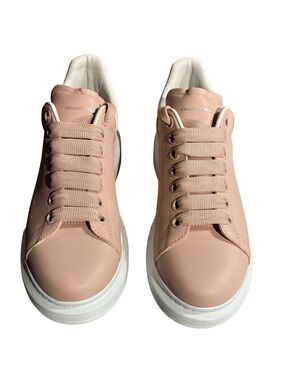 Alexander McQueen Oversized Sneakers Blush Pink and White with Platform Sole
